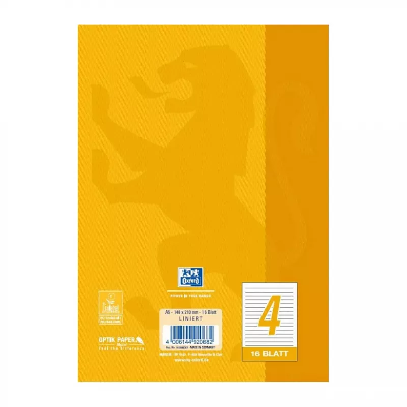 Oxford 100050367 notitieboek A5 90 g/m2 geel