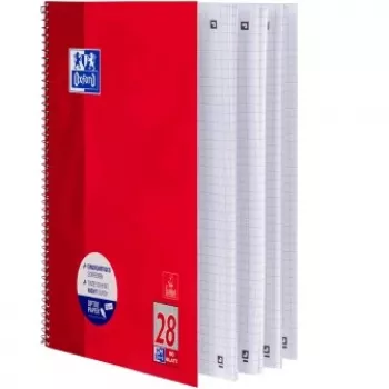 Oxford School A4+ college notitieboek, spiraalgebonden, geruit, 80 vel, 160 pagina's, 90 g/m² Optik papier, microgeperforeerd, 4-voudig geperforeerd