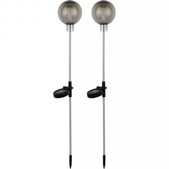 REV Ritter solar tuinlampen set 2-pack RVS bollen met grondpen IP44 6u brandduur 2920010050