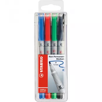 STABILO OHPen - 4 stuks - zwart - blauw - groen - rood - rond - medium - 1 mm - inkt op waterbasis