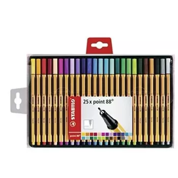 STABILO point 88 fineliner pennen set - 30 gemengde kleuren - 0,4 mm - met metaal omhulde vilten punt - inkt op waterbasis - zeshoekige schacht - geventileerde dop - kartonnen etui