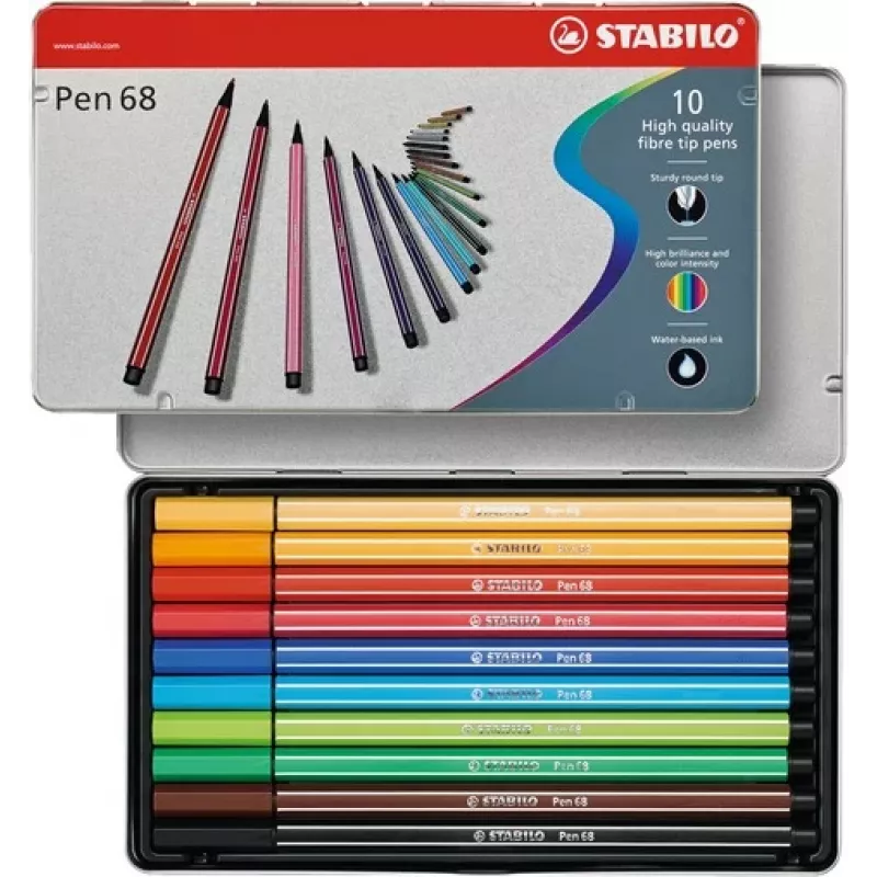 STABILO Pen 68 viltstift - 1 mm - 10 kleuren assorti