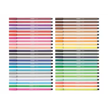 STABILO Pen 68 viltstift set, 20 kleuren assorti, kunststofbox, Zebrui turquoise, 1 mm lijndikte