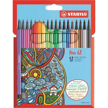 STABILO Pen 68 - fine - 18 kleuren - assorti - ronde punt - 1 mm - assorti