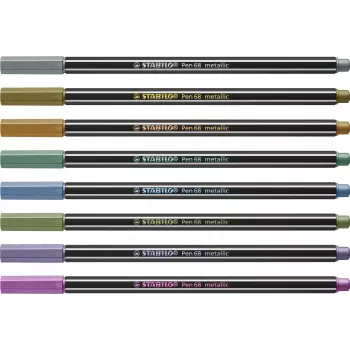 STABILO Pen 68 Metallic vezelstift set - medium - 8 verschillende metallic kleuren - ronde punt - 1,4 mm lijndikte