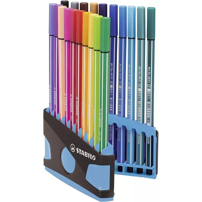 STABILO Pen 68 viltstift set - medium - 20 kleuren - assorti - 1 mm - 24 u cap-off - inkt op waterbasis