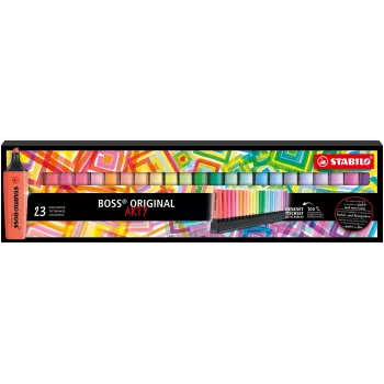 STABILO BOSS ORIGINAL markeerstift set - 23 stuks - assorti kleuren - beitelpunt - 2 mm lijndikte
