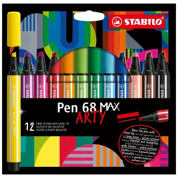 STABILO Pen 68 MAX 12-delige viltstiften set ARTY Edition met beitelpunt in kunststof etui