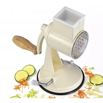 Zassenhaus trommelrasp Classic crème – 3-trommel-rotatierasp met roestvrijstalen trommels, zuignap, ergonomische slinger