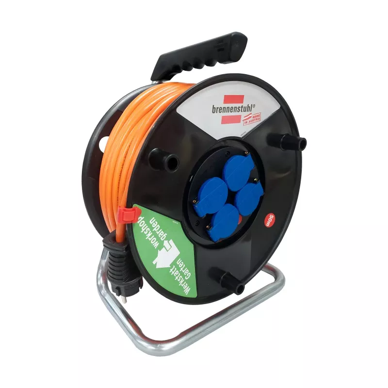 AKYGA AK-CR-06 Kabelhaspel Verlengsnoer 50m IP44 4 stopcontacten Schuko Zwart