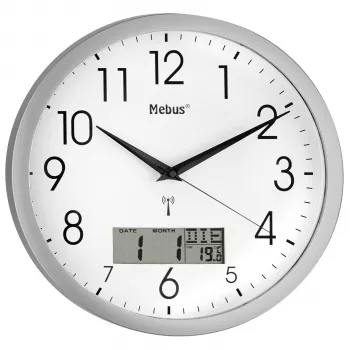 Mebus 19422 radiografische wandklok, analoog, witte wijzerplaat, zilveren behuizing, 30 cm