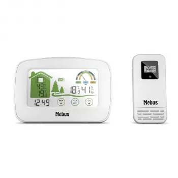 MEBUS 40903 radioweerstation met buitensensor, LCD-display, DCF-radioklok, weersverwachting, maanfase, zwart