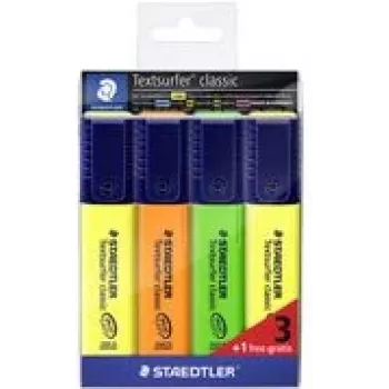 STAEDTLER Textsurfer Classic 3+1 promopack markeerstift set, beitelpunt, 1,0-5,0 mm, assorti kleuren