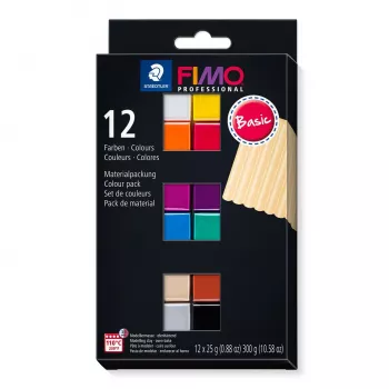 STAEDTLER FIMO 8043 C boetseerklei set - 12 kleuren - zwart, blauw, champagne, groen, grijs, magenta, oranje, rood, terracotta, violet, wit, geel - 12 x 25 g blokken - ovenhardende polymeer-klei - zacht - 110°C - 30 min.