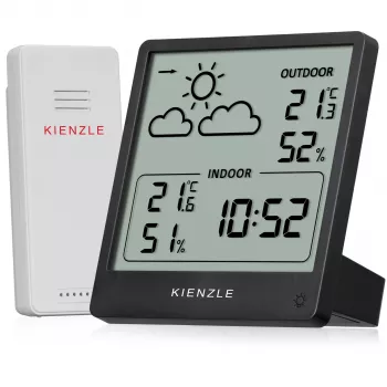 KIENZLE weerstation Slim (15002) met draadloze buitensensor, LCD-display, weersverwachting, maanfase, wekker