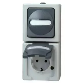 HEINRICH KOPP schakelaar-stopcontact combinatie verticaal opbouw geschikt voor vochtige ruimte IP44 grijs (130856009)