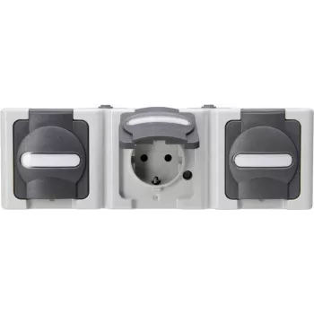 HEINRICH KOPP 3-voudig opbouw stopcontactenstrip, IP44, grijs, horizontaal, Schuko type F, met kinderbeveiliging (131356005)