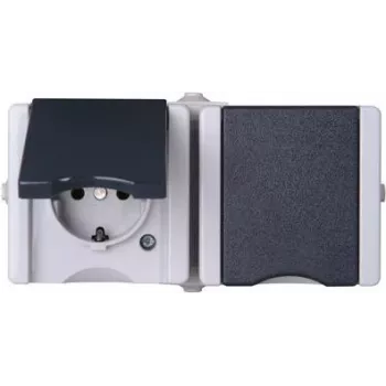 HEINRICH KOPP proAQA opbouw stopcontact vochtige ruimte 2-voudig horizontaal grijs IP44 16A 250V (950656001)