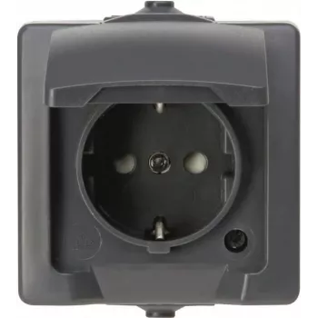 HEINRICH KOPP NAUTIC 1-voudig Schuko-stopcontact met klepdeksel, IP44, opbouw, grijs