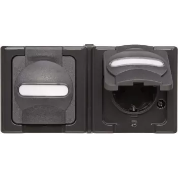 Heinrich Kopp BlueElectric opbouw-dubbel stopcontact IP44 antraciet glanzend horizontaal met klapdeksel