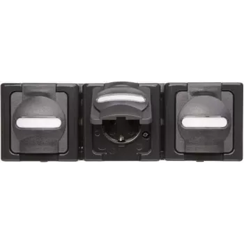 Heinrich Kopp BlueElectric opbouw stopcontact 3x Schuko IP44 antraciet glanzend horizontaal met klepdeksel