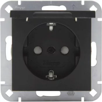 Heinrich Kopp SCHUKO-stopcontact met klapdeksel, mat zwart, USB-oplaadfunctie, IP44
