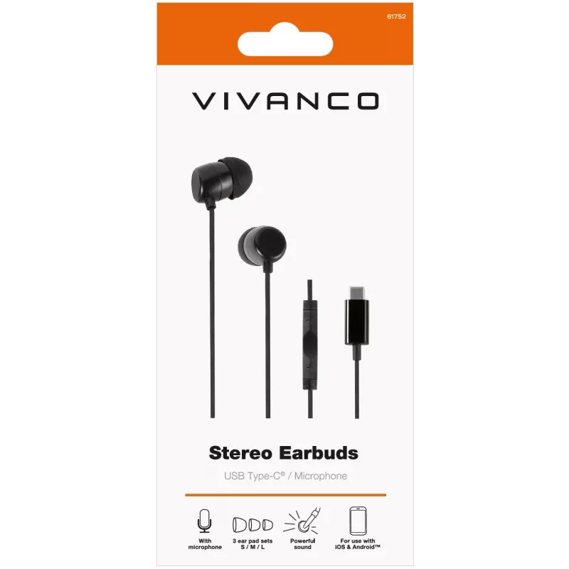 Vivanco Stereo USB-C in-ear koptelefoon, zwart (61752)