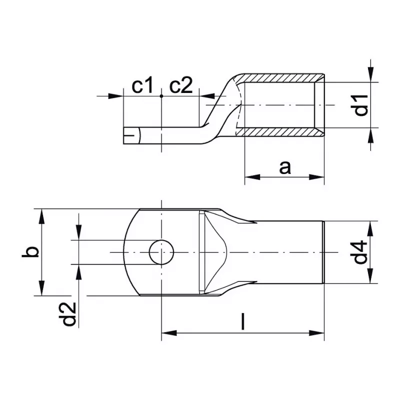 Klauke 4R12MS buiskabelschoen 25mm² M12 E-Cu elektrolytisch vertind met controlegaatje