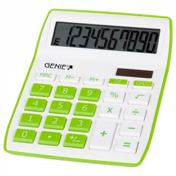 Genie 840 G tafelrekenmachine - 10 cijfers - kantelbaar display - zonne-energie & batterij - groen/wit