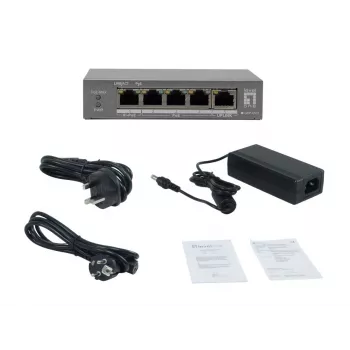 LevelOne GEP-0531 unmanaged PoE+ switch, 3x GE PoE+ (30W) + 1x Hi-PoE (60W), 60W budget, kunststof desktop