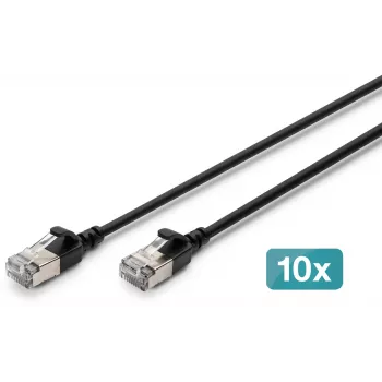 DIGITUS CAT 6A F-FTP slanke patchkabel, koper, LSZH, 1,5 m, zwart, 10 stuks