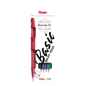 Pentel Sign Brush Pen set 4 gemengde kleuren zwart rood blauw groen