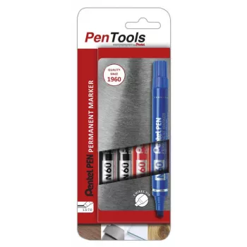 Pentel N60 permanente marker beitelpunt 4-pack gemengde kleuren zwart, blauw, rood, groen