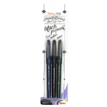 Pentel Arts Sign Pen Brush kalligrafie-penseelstift set zwart 3-pack