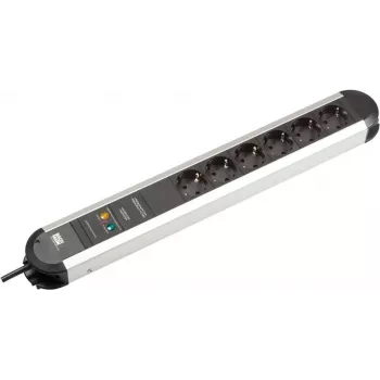 BACHMANN PRIMO overspanningsbeveiliging stekkerdoos, 6 AC-stopcontacten, 1,75 m, type F, aluminium, zwart