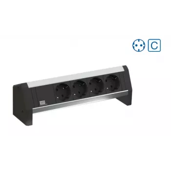 Bachmann Desk 1 stekkerdoos - 3 AC-stopcontacten type F - aluminium/kunststof - 324 mm - binnen