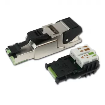Telegärtner RJ45-stekker MFP8 Cat.6a (Deep), T568A met voorgemonteerde stofkap, robuuste zinkspuitgietbehuizing - 1 stuks (J00026A2004)