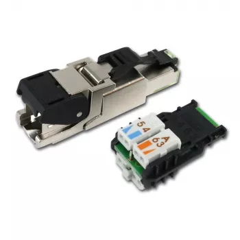Telegärtner RJ45-stekker MFP8 Cat.6a (Deep), T568A met voorgemonteerde stofkap, robuuste zinkspuitgietbehuizing - 1 stuks (J00026A2004)