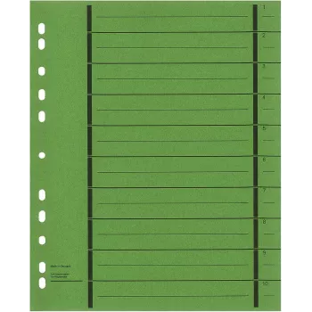 WEKRE 50 scheidingsbladen groen A4 4-gaats geperforeerd 160 g/m² karton