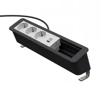 Kindermann CP Office Desk 6-f 3xStr 1xUSB A/C tafelaansluitpaneel zilver/zwart