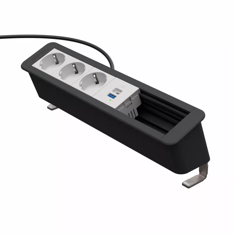 Kindermann CP Office Desk 6-f 3xStr 1xUSB A/C tafelaansluitpaneel zilver/zwart