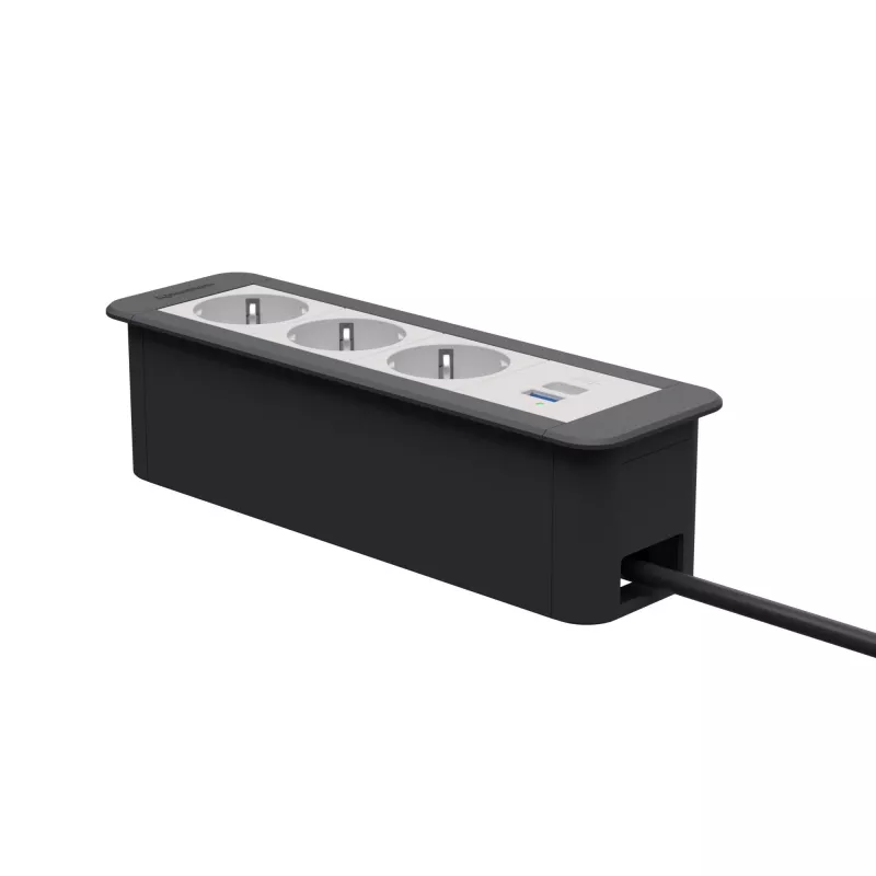 Kindermann CP Office Frame 4-voudige bureau-aansluitmodule met 3x Schuko-stopcontacten en 1x USB-A-oplaadpoort (7551000223)