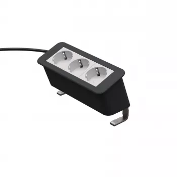 Kindermann CP Office Desk 3-voudige stekkerdoos met 3 Schuko-stopcontacten, 2m kabel, zilver/zwart