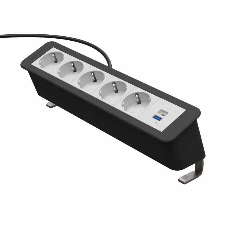 Kindermann CP Office Desk 6-voudige 5x Schuko 1x USB-C PD 60W stekkerdoos met klem