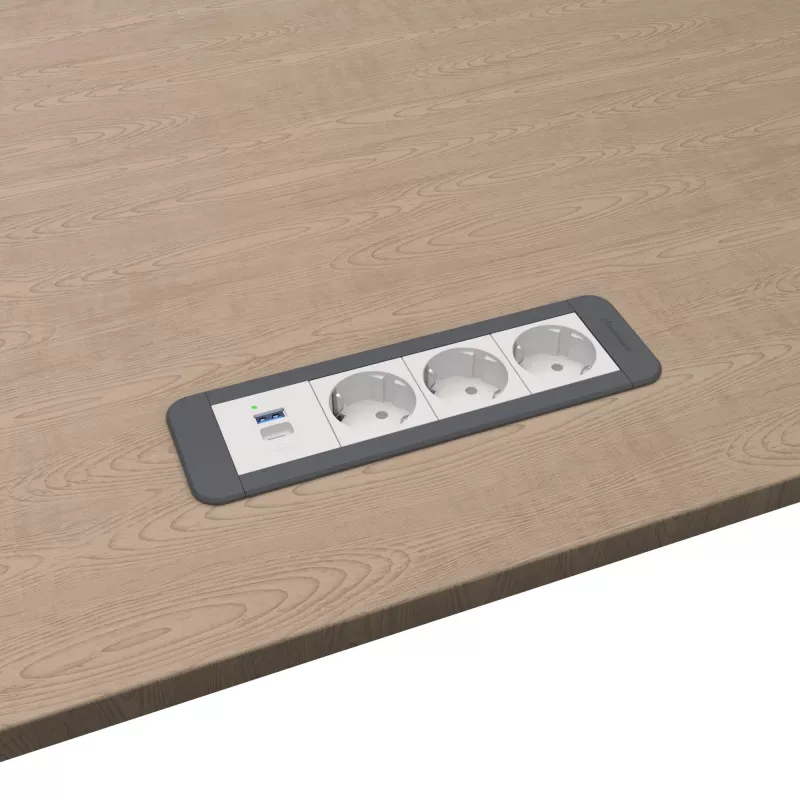 Kindermann CP Office Frame 4-voudig 3x Schuko 1x USB-C PD tafelaansluitmodule
