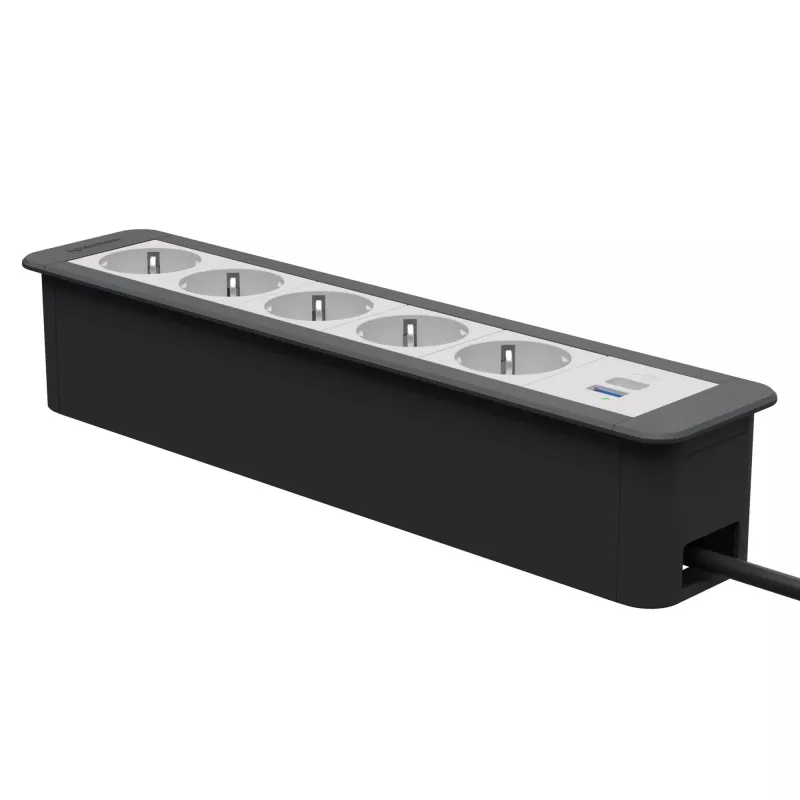 Kindermann CablePort Office Frame 6-voudig 5x Schuko 1x USB-C PD 60W zilver