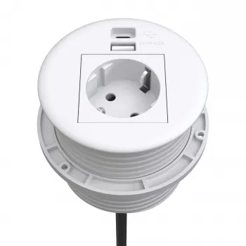 Kindermann CablePort tafel wit (STS-R90-2 wit) - tafelaansluitpaneel met 2x Schuko-stopcontacten