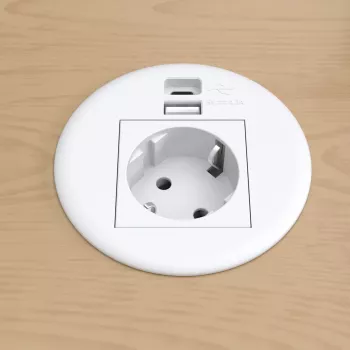 Kindermann CablePort tafel wit (STS-R90-2 wit) - tafelaansluitpaneel met 2x Schuko-stopcontacten