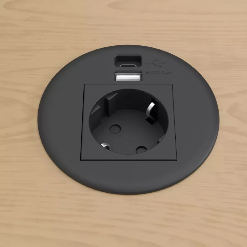 Kindermann CablePort tafel zwart (STS-R90-2 zwart) - tafelaansluitpaneel behuizing