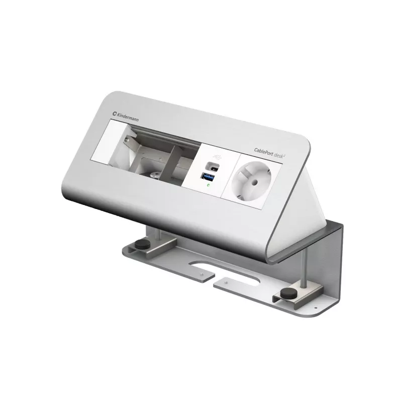 Kindermann CablePort desk 4-voudig 1x Schuko-stopcontact 1x USB-A-opladen zilver